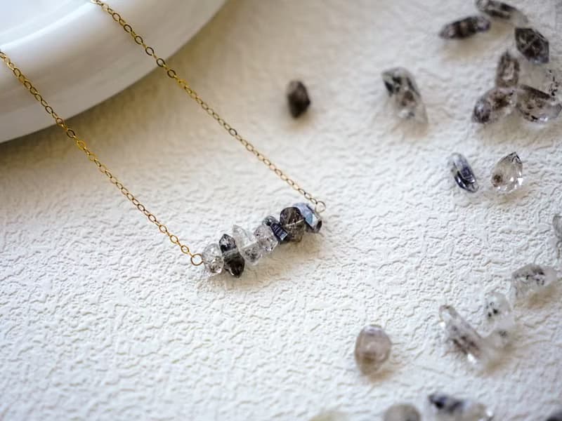 排鑽 稀有黑礦赫基默鑽石項鍊 Herkimer 美國閃靈鑽 SV925/ 14KGF