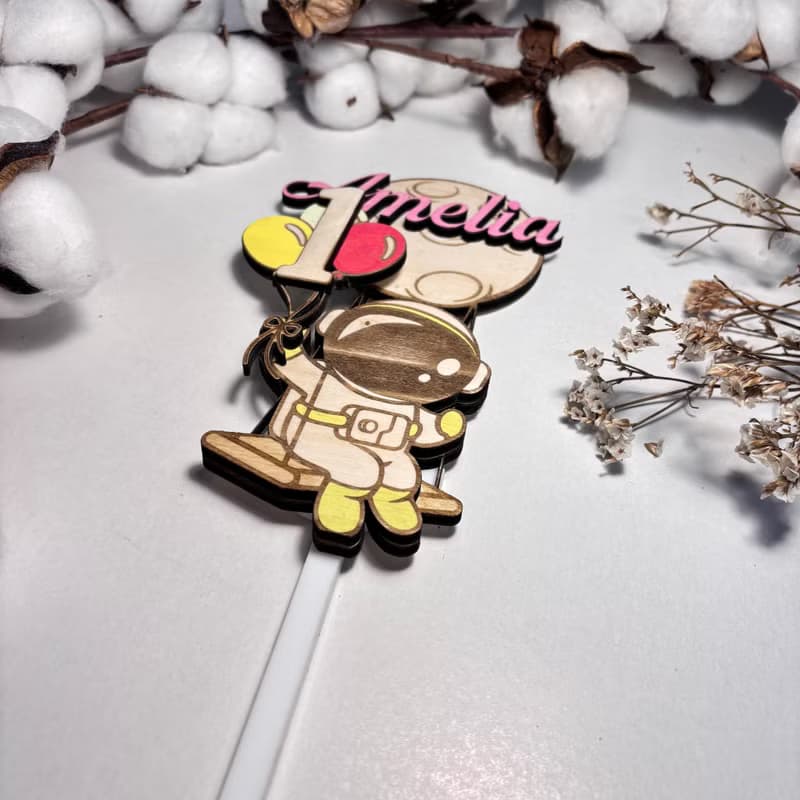 Astronaut Wood Custom Cake Topper - Hand Painted Birthday Keepsake - Custom Name