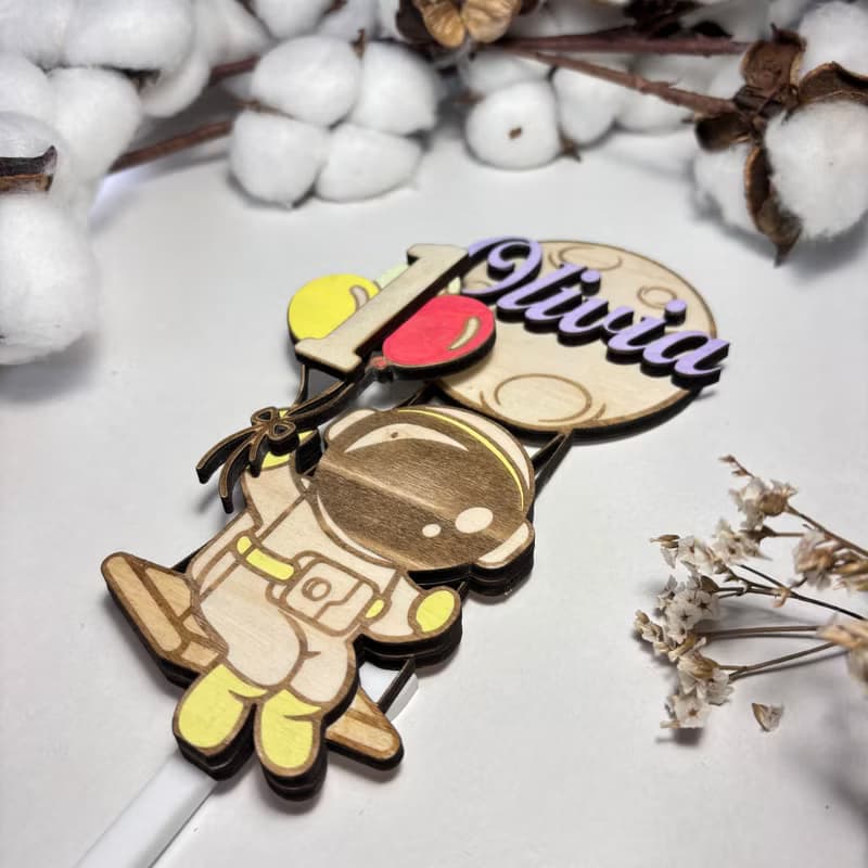 Astronaut Wood Custom Cake Topper - Hand Painted Birthday Keepsake - Custom Name