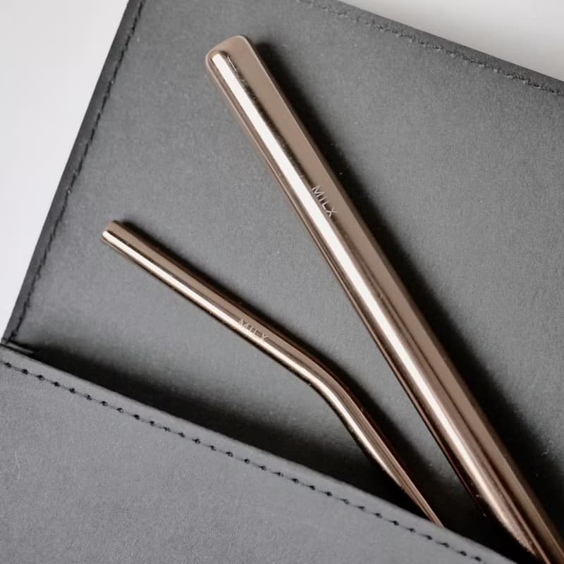 吸管攜帶組合 - 金屬吸管粗細組 水洗牛皮紙收納夾