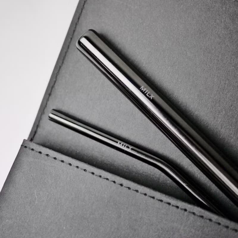 吸管攜帶組合 - 金屬吸管粗細組 水洗牛皮紙收納夾