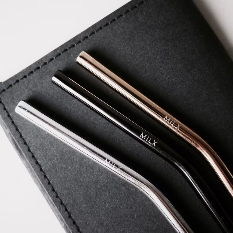 吸管攜帶組合 - 金屬吸管粗細組 水洗牛皮紙收納夾