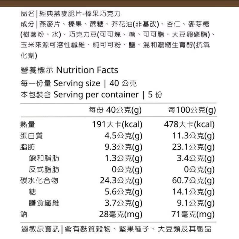 【穀卡卡經典 - 榛果巧克力】堅果燕麥脆片CHOCOLATE GRANOLA