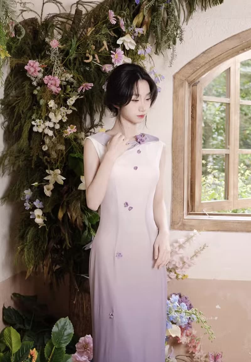 鈴蘭 新中式復古鈴蘭花連身裙 手工製
