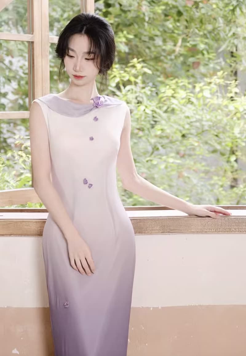 鈴蘭 新中式復古鈴蘭花連身裙 手工製