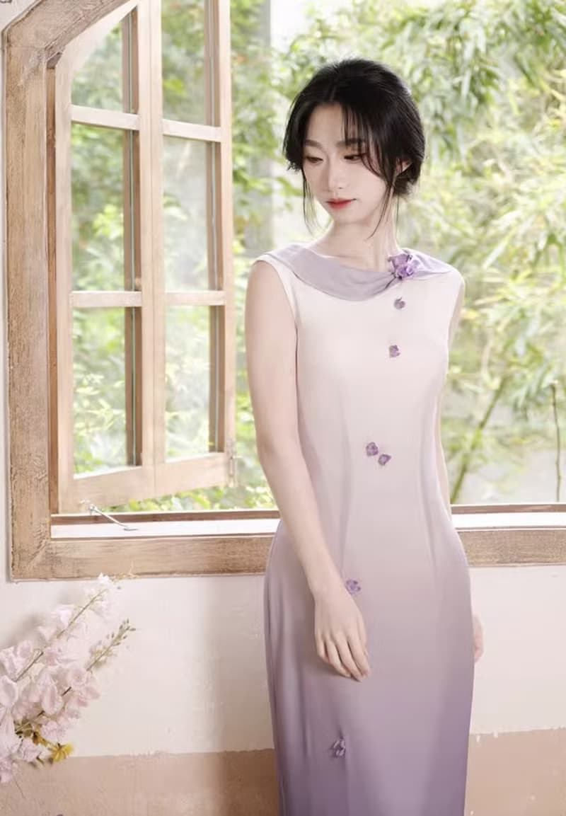 鈴蘭 新中式復古鈴蘭花連身裙 手工製