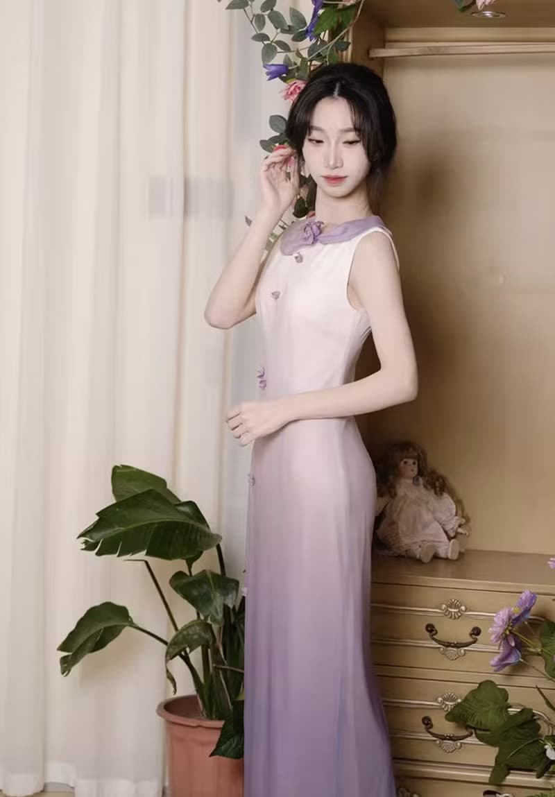 鈴蘭 新中式復古鈴蘭花連身裙 手工製