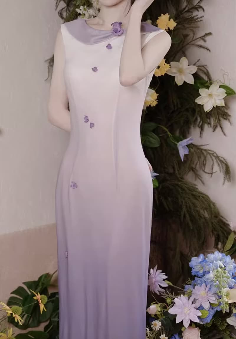 鈴蘭 新中式復古鈴蘭花連身裙 手工製