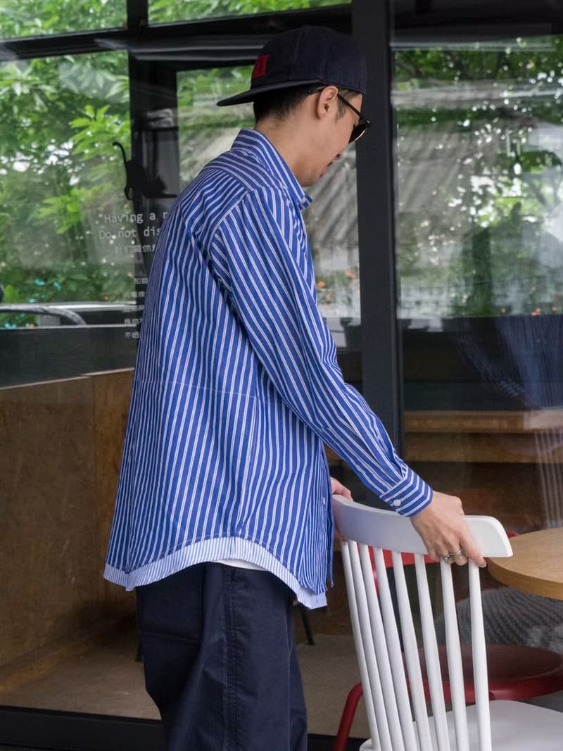 SHIRTS 日系寬松休閒條紋長袖襯衫 層次下襬拼接設計 cityboy