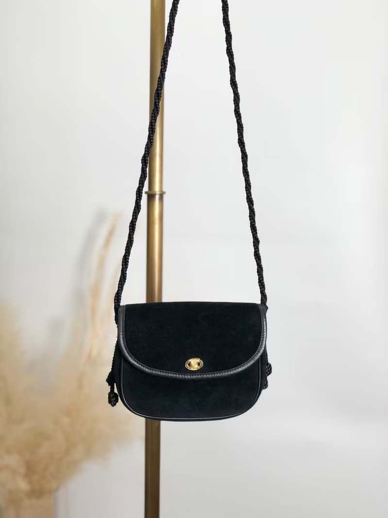 【 日本直送　名牌中古包 】CELINE セリーヌ ショルダーバッグ ブラック ブラゾン タッセル ベロア ミニバッグ vintage オールド 55w28w