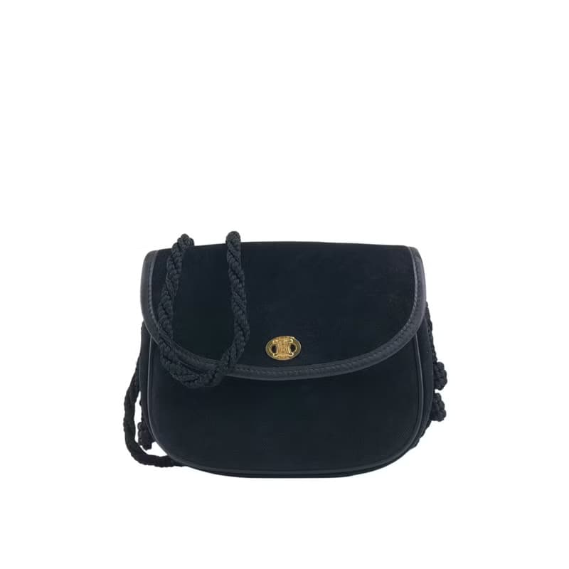 【 日本直送　名牌中古包 】CELINE セリーヌ ショルダーバッグ ブラック ブラゾン タッセル ベロア ミニバッグ vintage オールド 55w28w