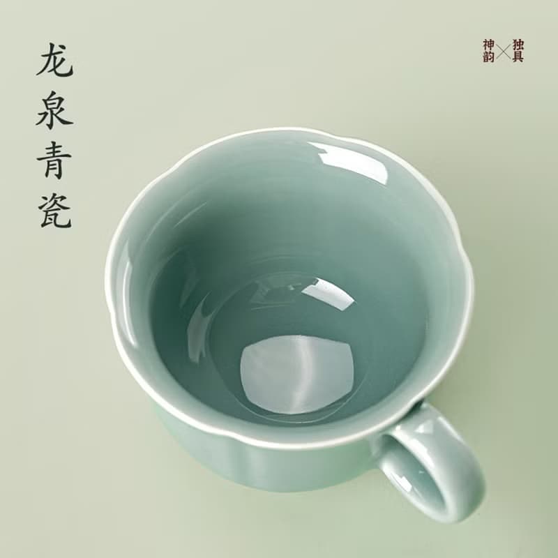 東作家 花口杯 龍泉青瓷咖啡杯子精緻下午中式茶具茶杯帶碟禮盒裝