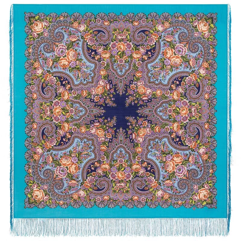 Pavlovo Posad Russian Shawl 100% Wool Scarf 125x125 cm Wrap Silk Fringe 2025-11