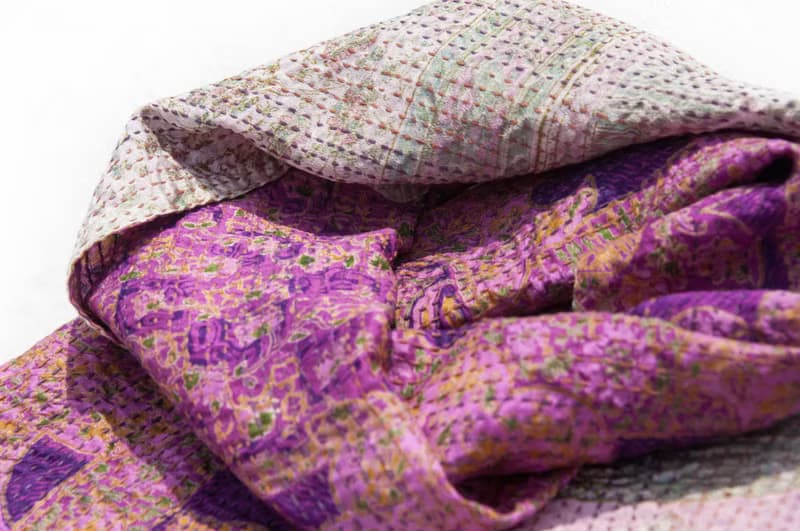刺繡絲巾/絲綢刺繡圍巾/手縫紗麗線絲巾/印度絲綢刺繡圍巾-英式花