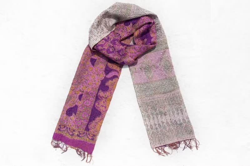 刺繡絲巾/絲綢刺繡圍巾/手縫紗麗線絲巾/印度絲綢刺繡圍巾-英式花