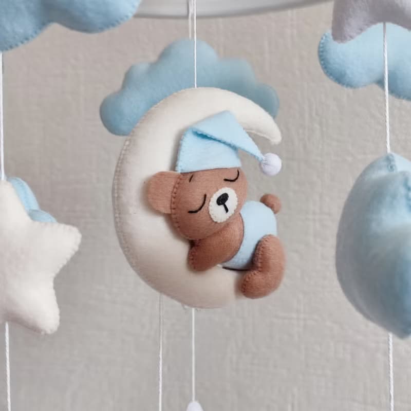Bear baby crib mobile boy, Moon and stars nursery decor, baby shower gift