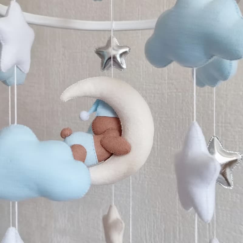 Bear baby crib mobile boy, Moon and stars nursery decor, baby shower gift