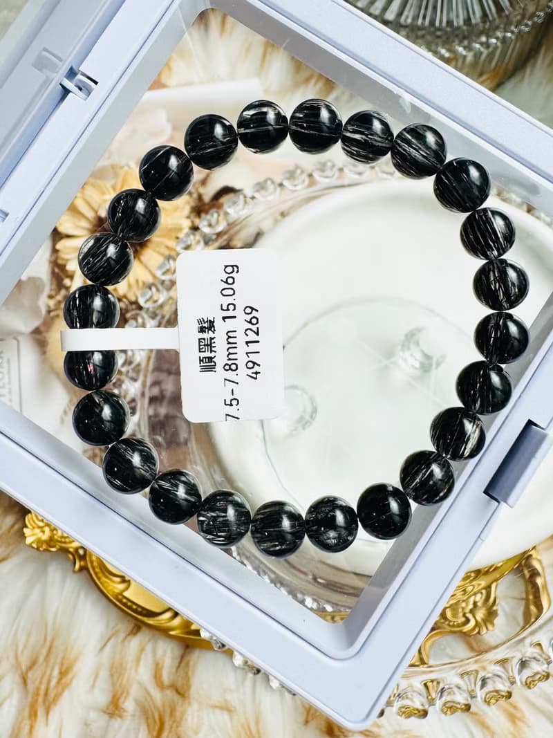 天然順髮黑髮晶7.5-7.8mm15.06g避邪防小人排除負能勇敢跨出困境