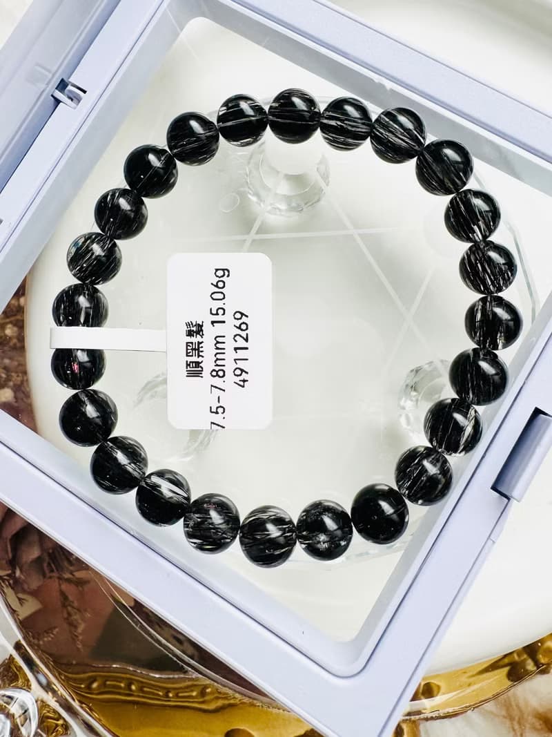 天然順髮黑髮晶7.5-7.8mm15.06g避邪防小人排除負能勇敢跨出困境