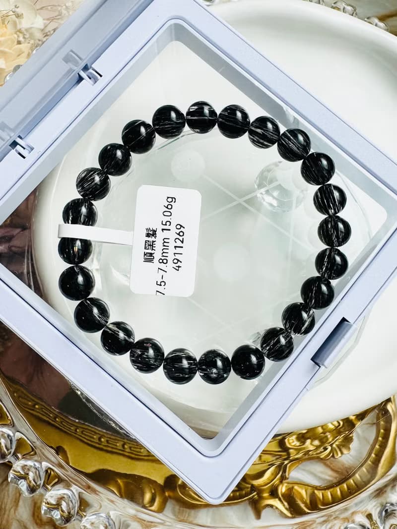 天然順髮黑髮晶7.5-7.8mm15.06g避邪防小人排除負能勇敢跨出困境