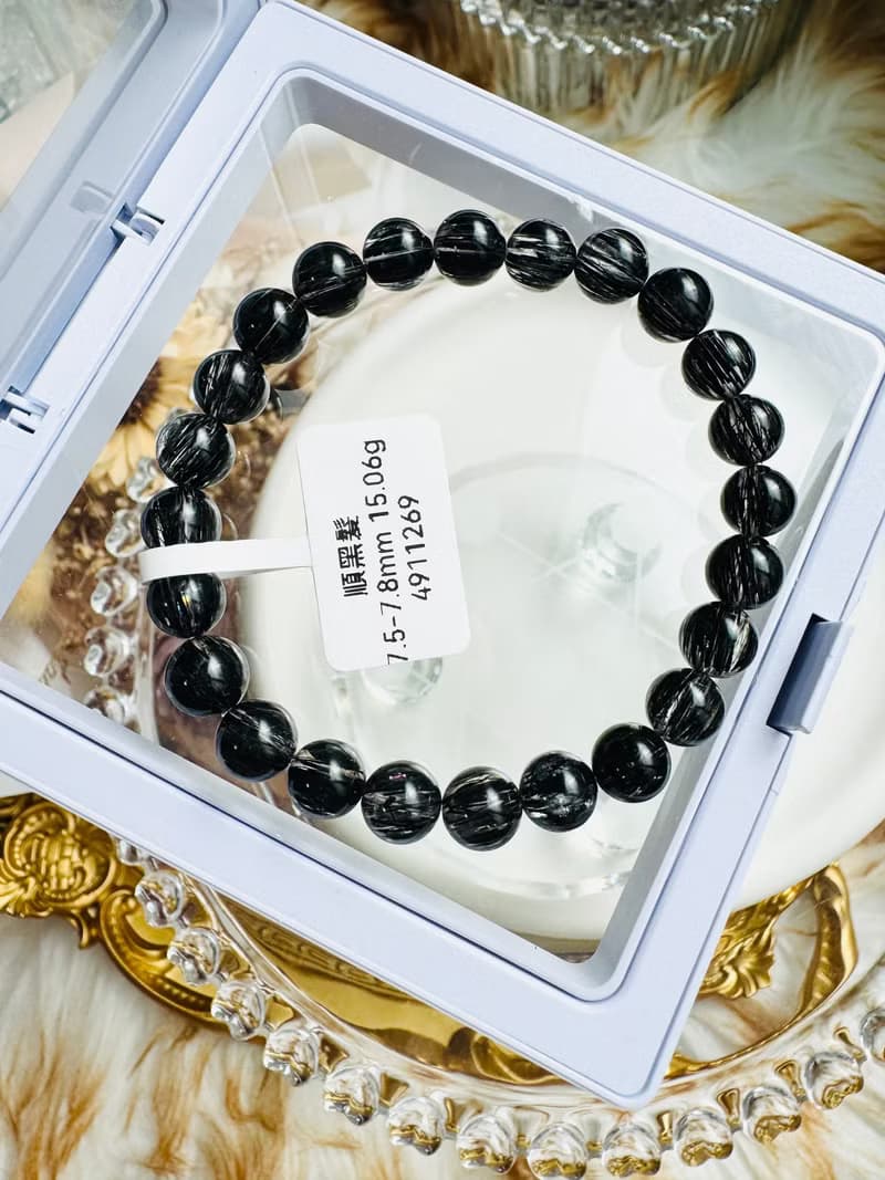 天然順髮黑髮晶7.5-7.8mm15.06g避邪防小人排除負能勇敢跨出困境