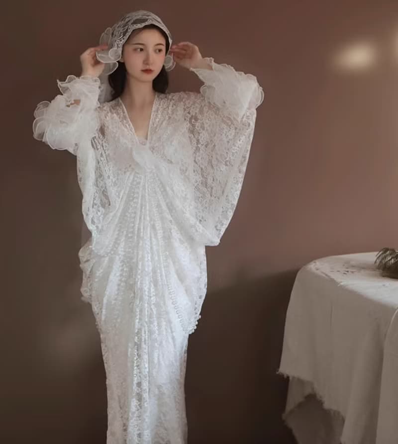 法式復古 新娘結婚蕾絲禮服