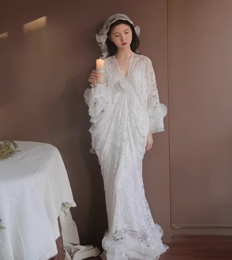 法式復古 新娘結婚蕾絲禮服