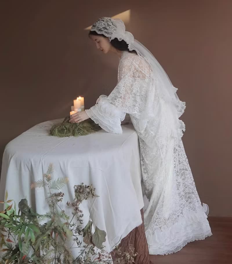 法式復古 新娘結婚蕾絲禮服