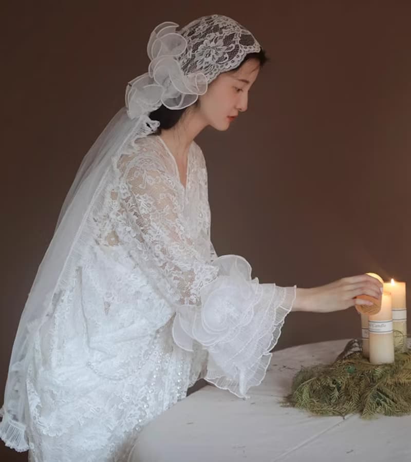 法式復古 新娘結婚蕾絲禮服