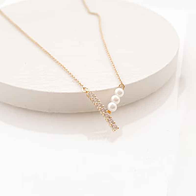 cz pearl vnecklace  項鍊 立方氧化鋯