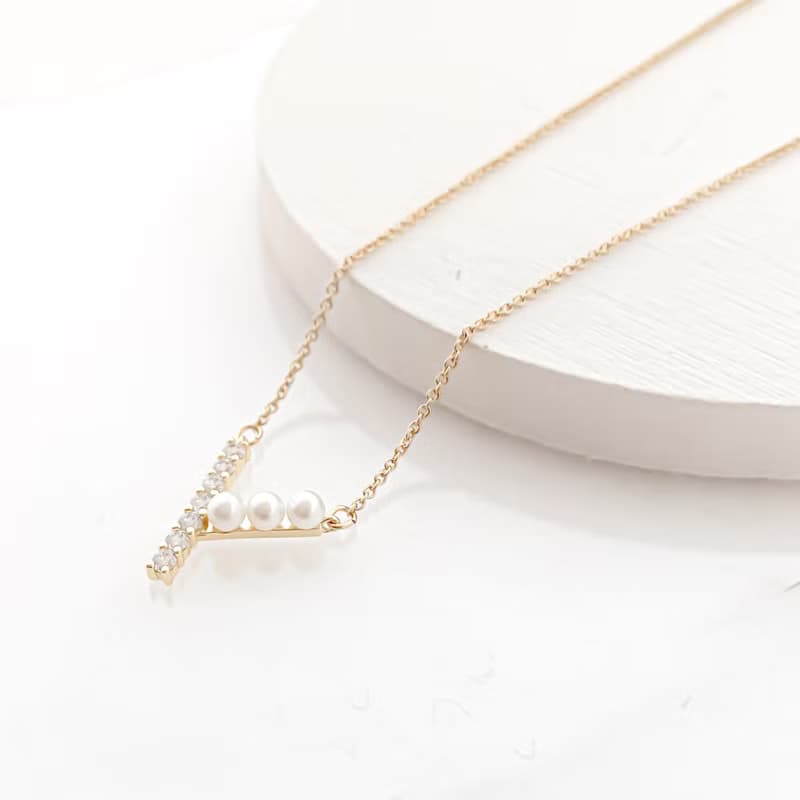 cz pearl vnecklace  項鍊 立方氧化鋯