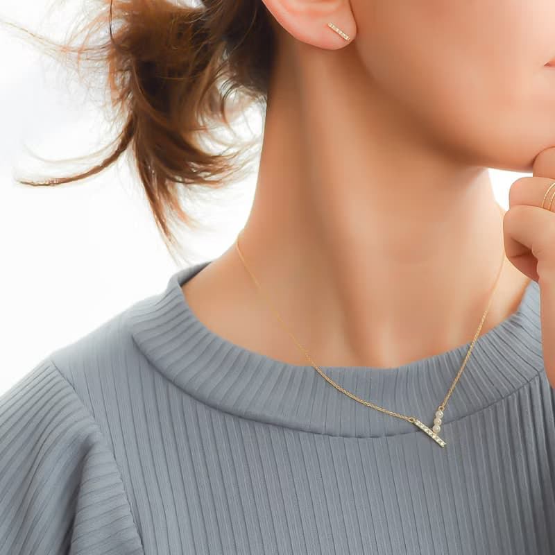 cz pearl vnecklace  項鍊 立方氧化鋯