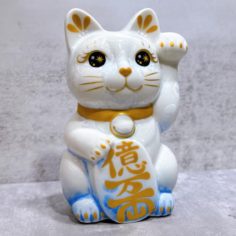【京藝招福】日本清水燒招財貓 | 花結晶 青白 億万両 左