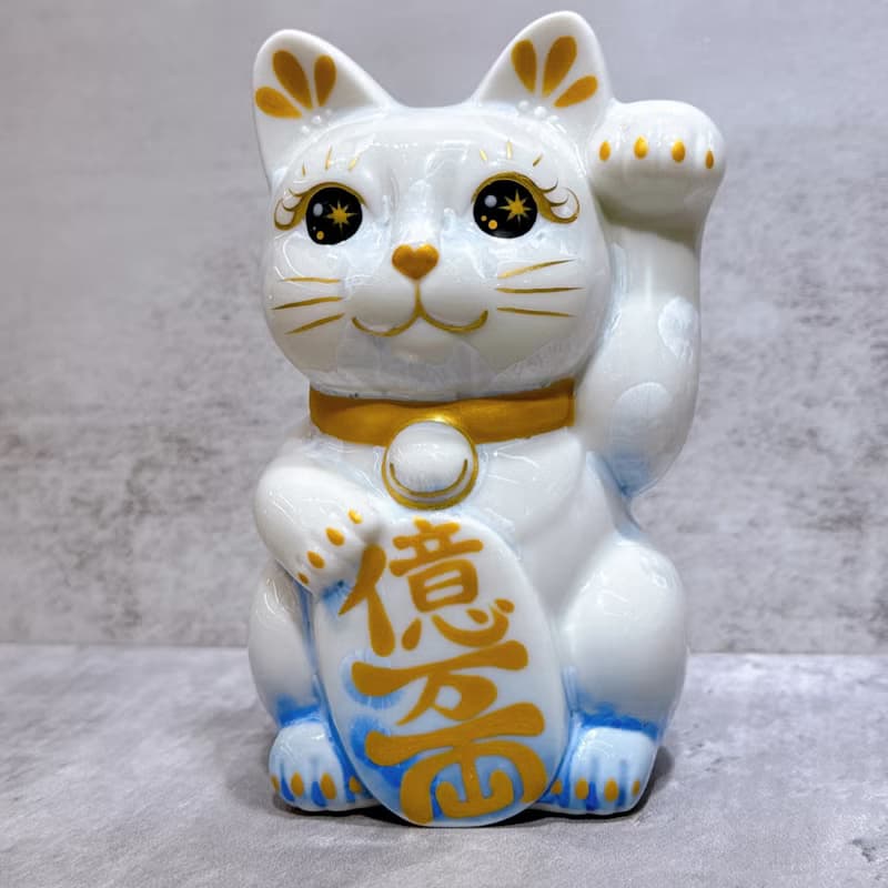 【京藝招福】日本清水燒招財貓 | 花結晶 青白 億万両 左
