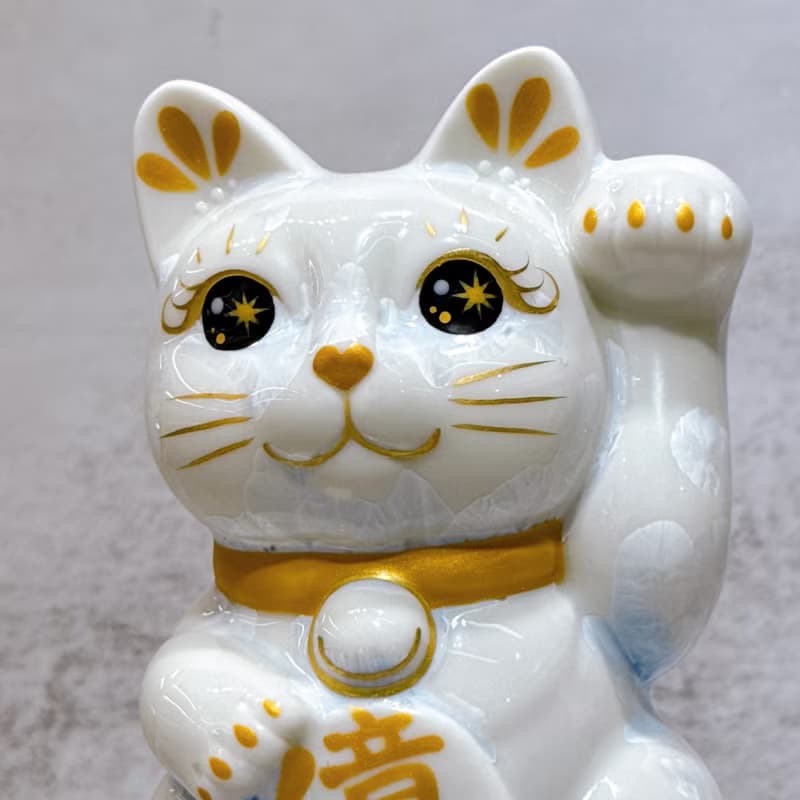 【京藝招福】日本清水燒招財貓 | 花結晶 青白 億万両 左