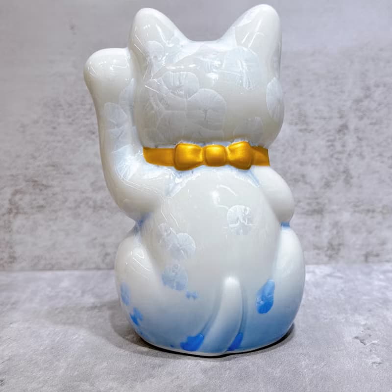 【京藝招福】日本清水燒招財貓 | 花結晶 青白 億万両 左