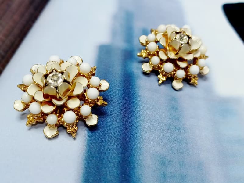 vintage jewelry  古董立體琺瑯花夾式耳環