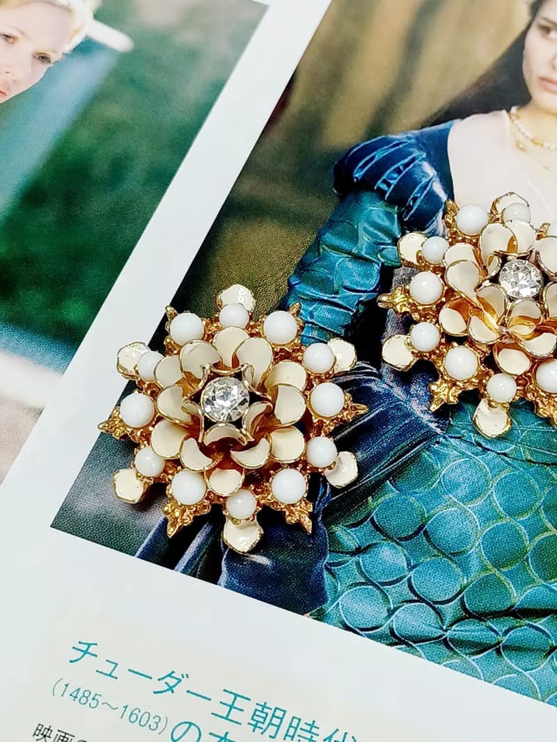 vintage jewelry  古董立體琺瑯花夾式耳環