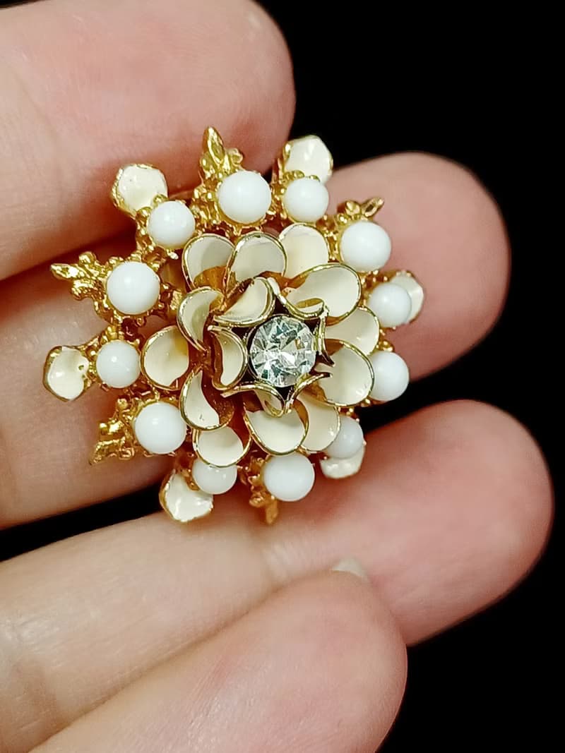 vintage jewelry  古董立體琺瑯花夾式耳環