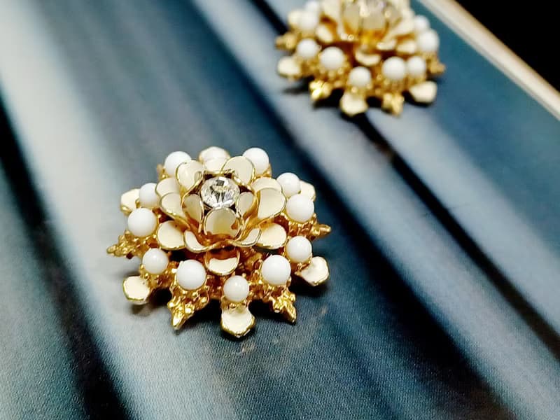 vintage jewelry  古董立體琺瑯花夾式耳環