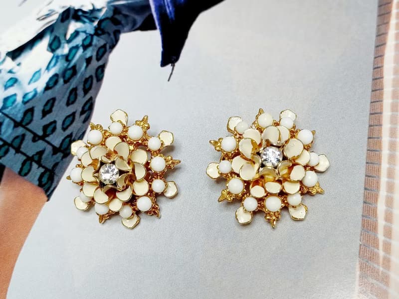 vintage jewelry  古董立體琺瑯花夾式耳環