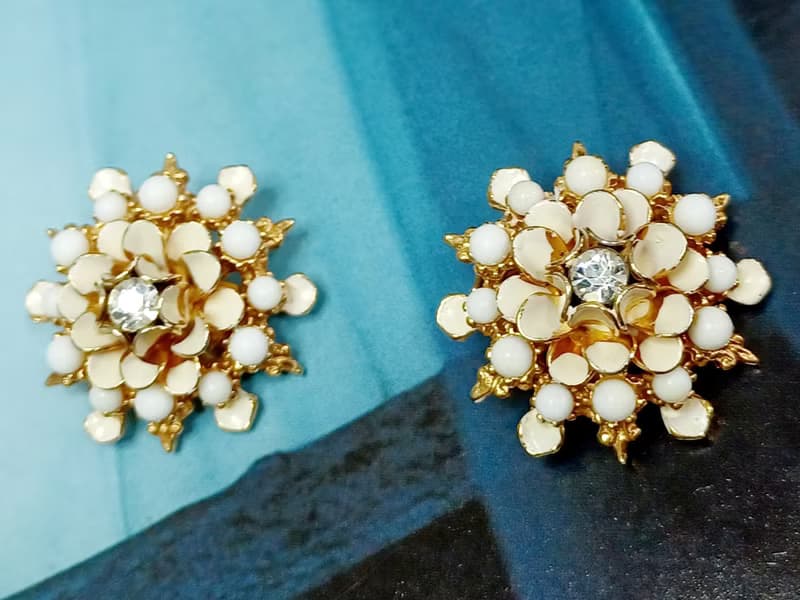 vintage jewelry  古董立體琺瑯花夾式耳環
