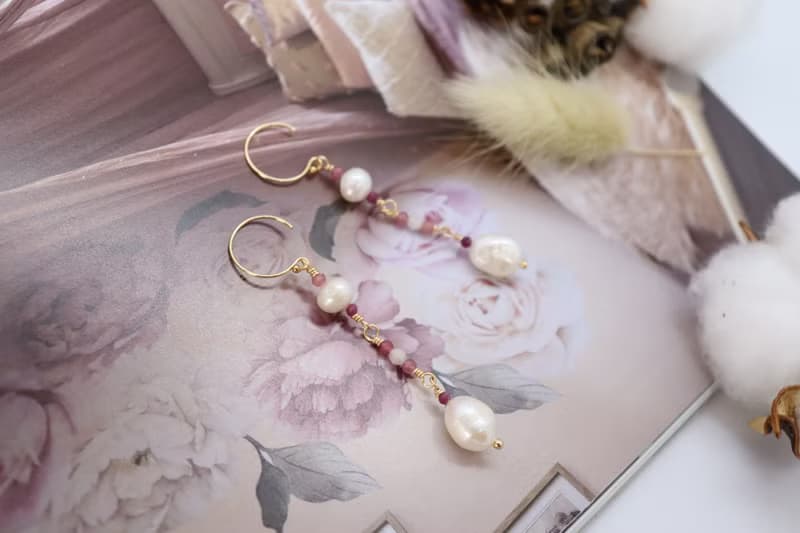 14K Gold-Filled Hook Freshwater Pearls & Pink Tourmaline Stones Drop Earrings