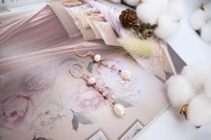 14K Gold-Filled Hook Freshwater Pearls & Pink Tourmaline Stones Drop Earrings