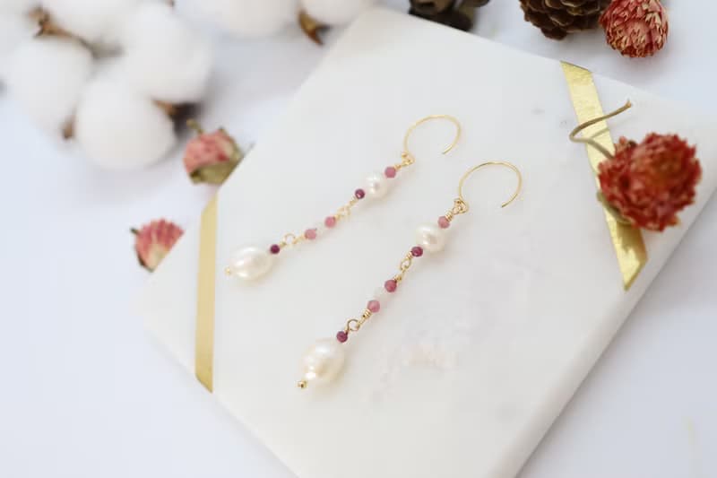 14K Gold-Filled Hook Freshwater Pearls & Pink Tourmaline Stones Drop Earrings