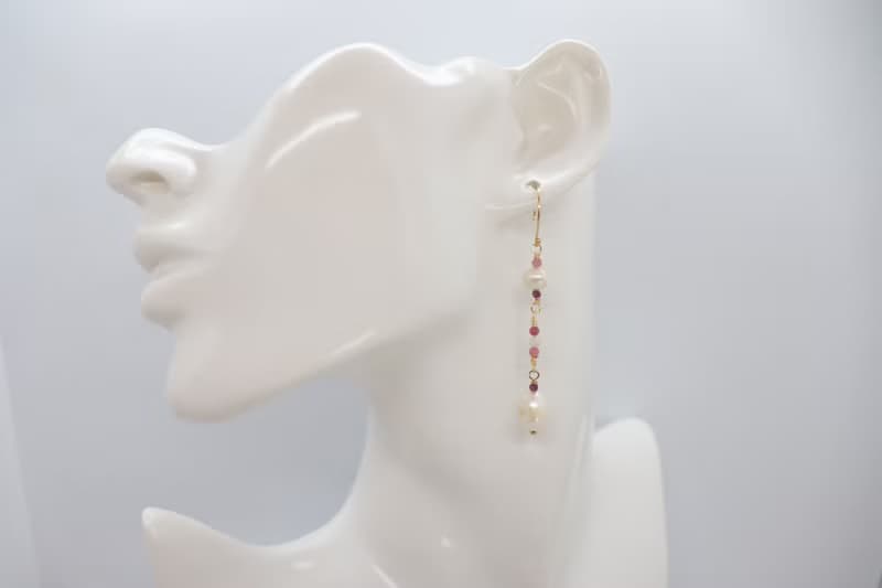 14K Gold-Filled Hook Freshwater Pearls & Pink Tourmaline Stones Drop Earrings