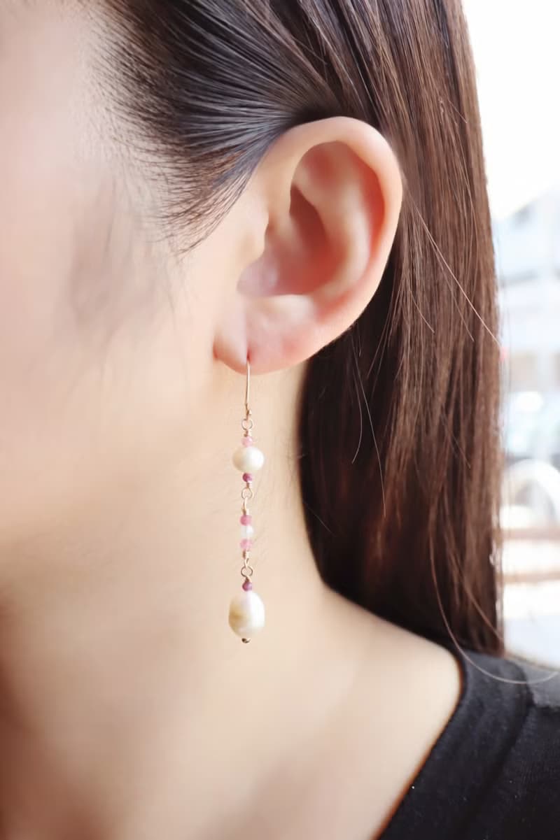 14K Gold-Filled Hook Freshwater Pearls & Pink Tourmaline Stones Drop Earrings