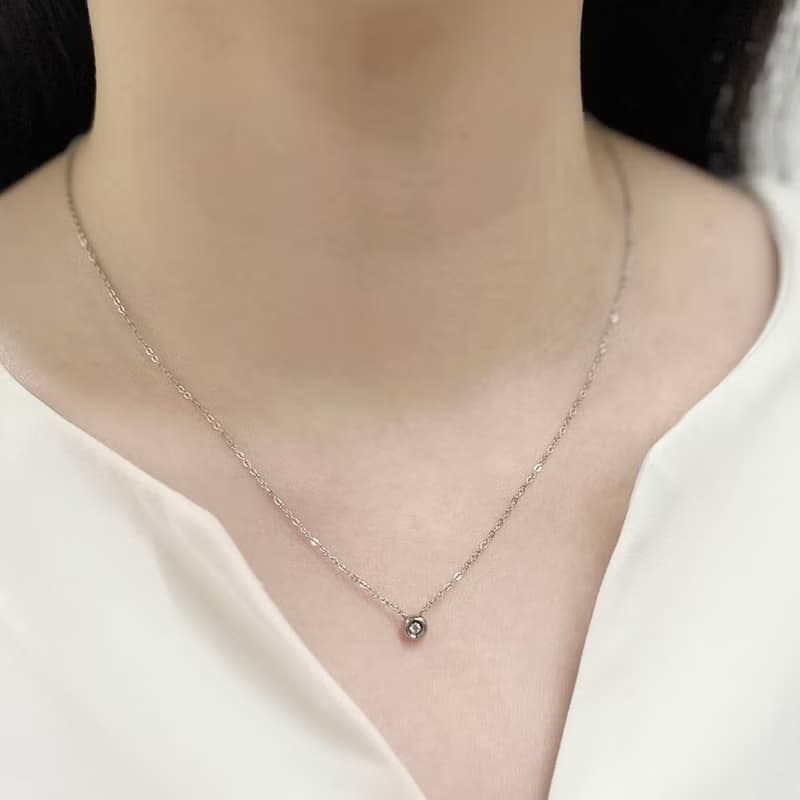 單鑽包鑲鑽石項鍊/鑽石 不鏽鋼 316醫療鋼 鎖骨鍊 頸鍊 克拉 珠寶