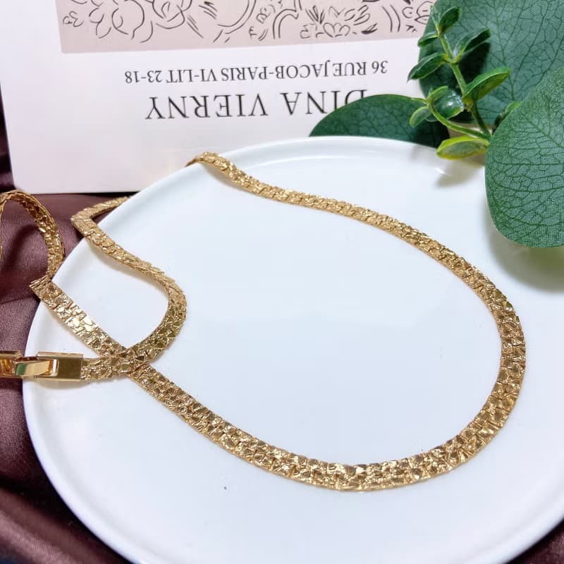 【西洋古董飾品】沙金箔金感個性柔軟古巴項鍊  交疊紋理 項鍊