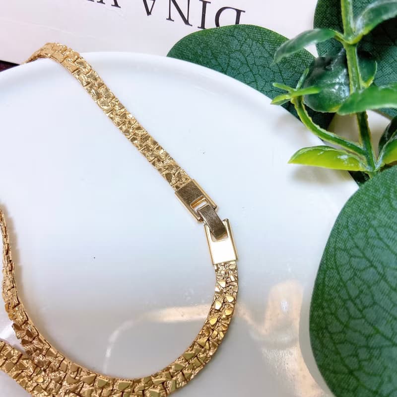 【西洋古董飾品】沙金箔金感個性柔軟古巴項鍊  交疊紋理 項鍊